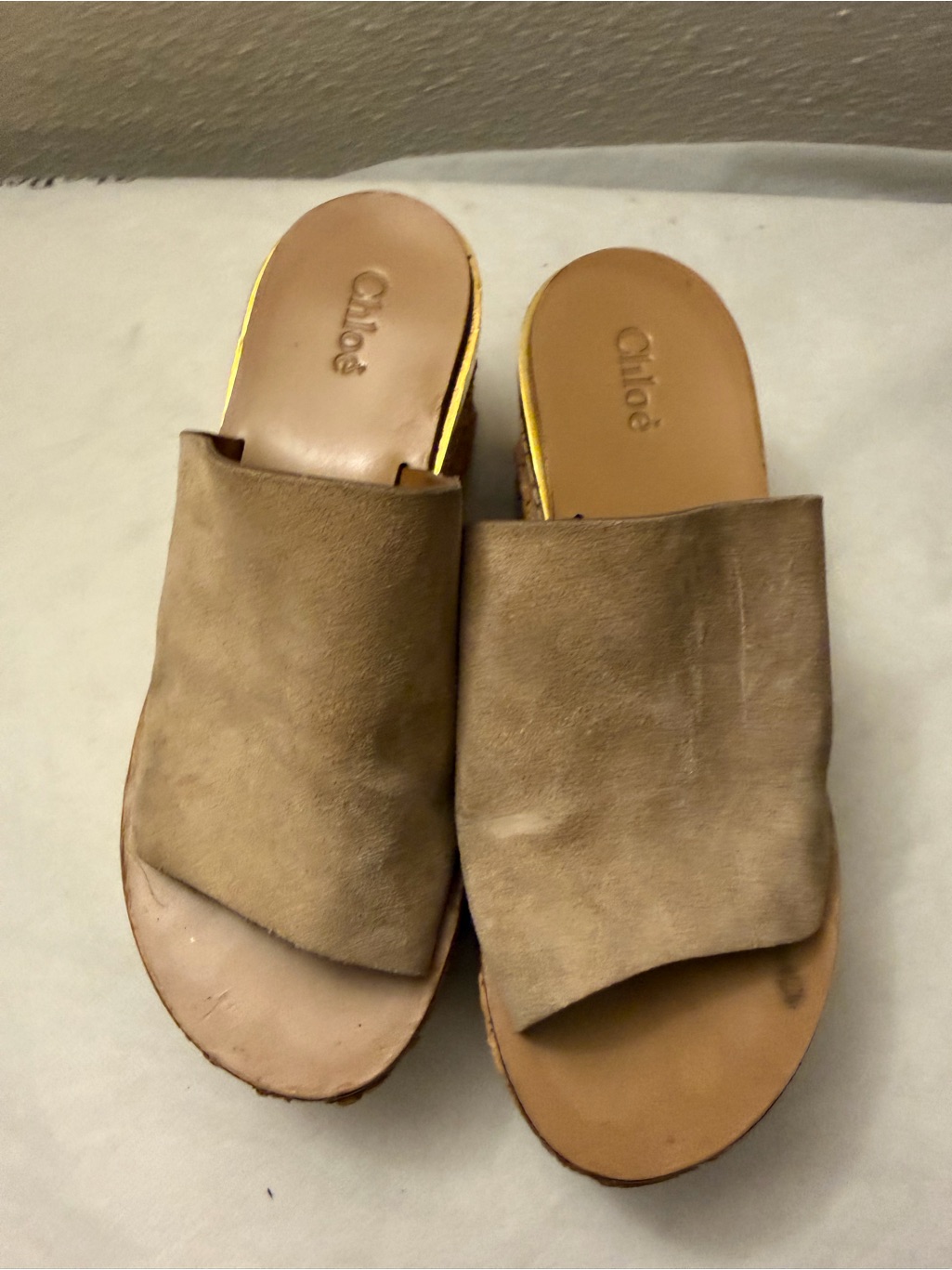 Chlo Taupe Suede Espadrille Slide Sandals, Pre-Owned, Sz7, Gently Used